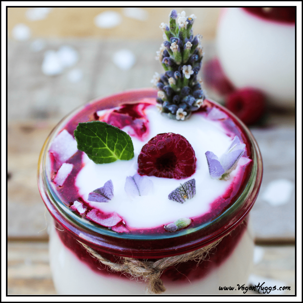 Overhead view of coconut yogurt in a jar. 