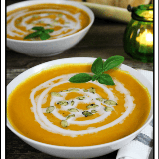 This vegan Butternut Squash Sweet Potato Soup is rich, creamy and comforting. It's dairy-free, gluten-free and delicious!