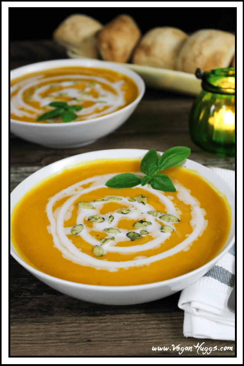 This vegan Butternut Squash Sweet Potato Soup is rich, creamy and comforting. It's dairy-free, gluten-free and delicious!