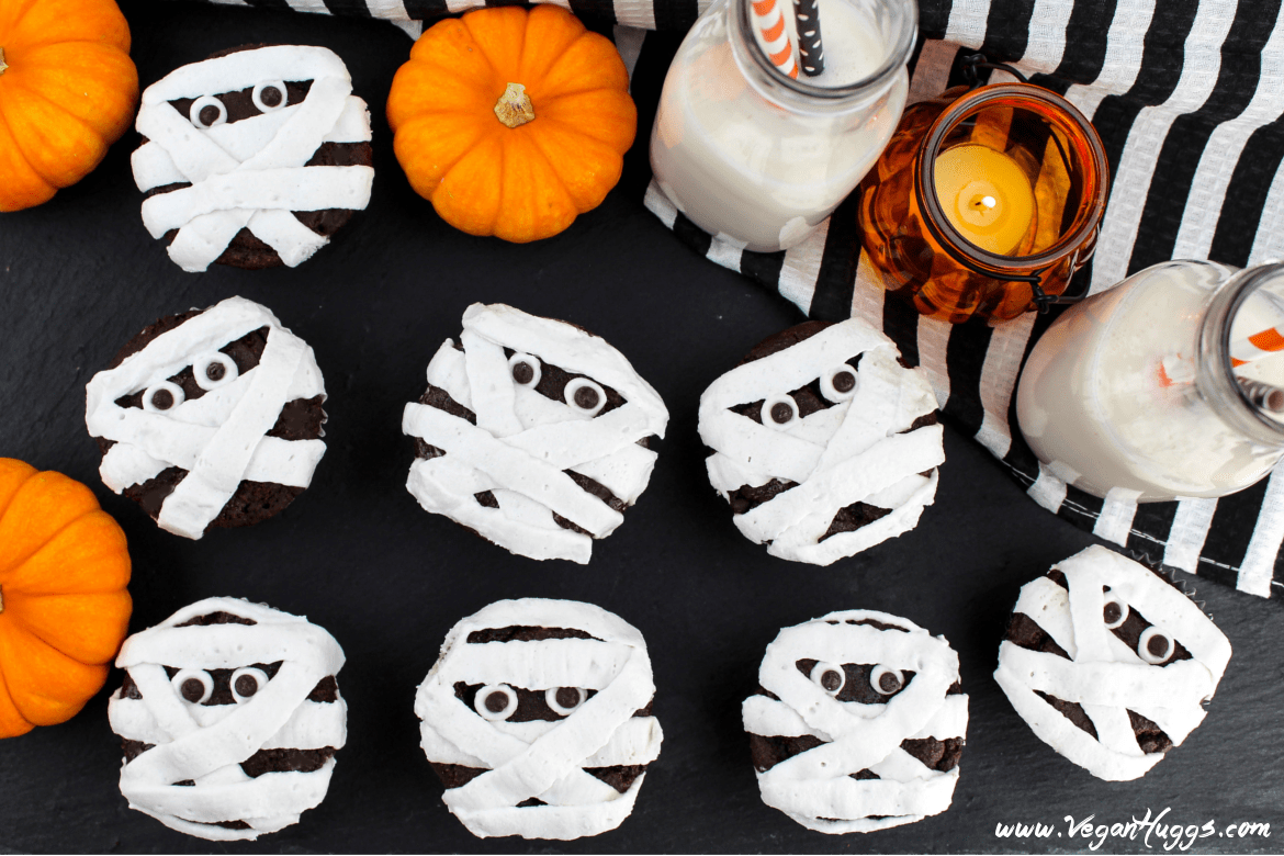 Mummy Cupcakes These vegan Mummy Cupcakes will be a hit at your next Halloween bash. They are kid-friendly & completely adorable. Also, they are gluten-free, chemical-free and delicious!