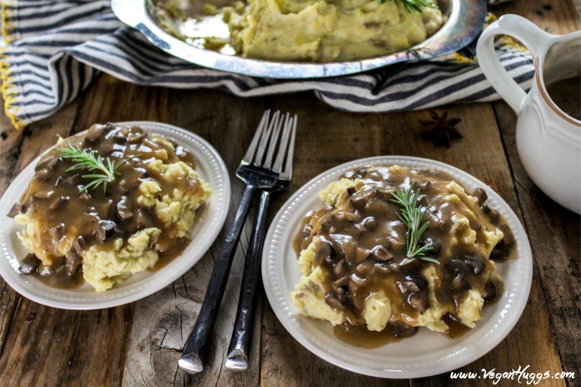 Creamy Mashed Potatoes & Savory Mushroom Gravy Vegan Huggs