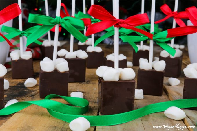 closeup view of hot chocolate on a stick.