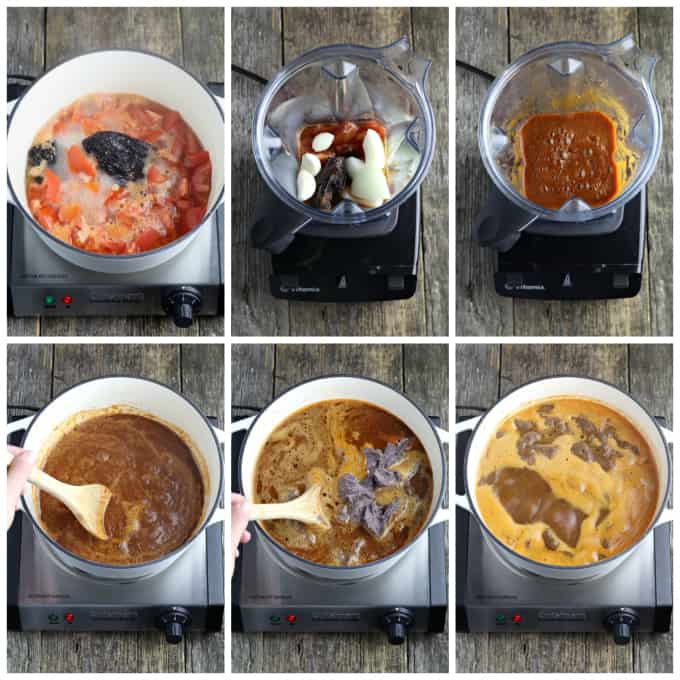 6 process photos of making Mexican black bean soup.