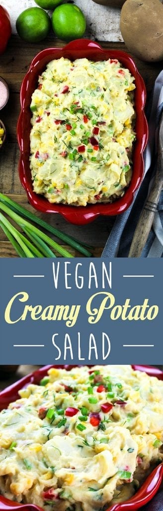 This Creamy Vegan Potato Salad is flavorful & satisfying. It's gluten-free, dairy-free and guilt free. It's the perfect side dish to most meals.