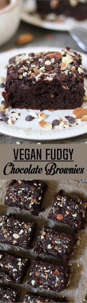 These Vegan Fudgy Chocolate Brownies are super chocolatey, nutty, and delicious. Made without oil or gluten.