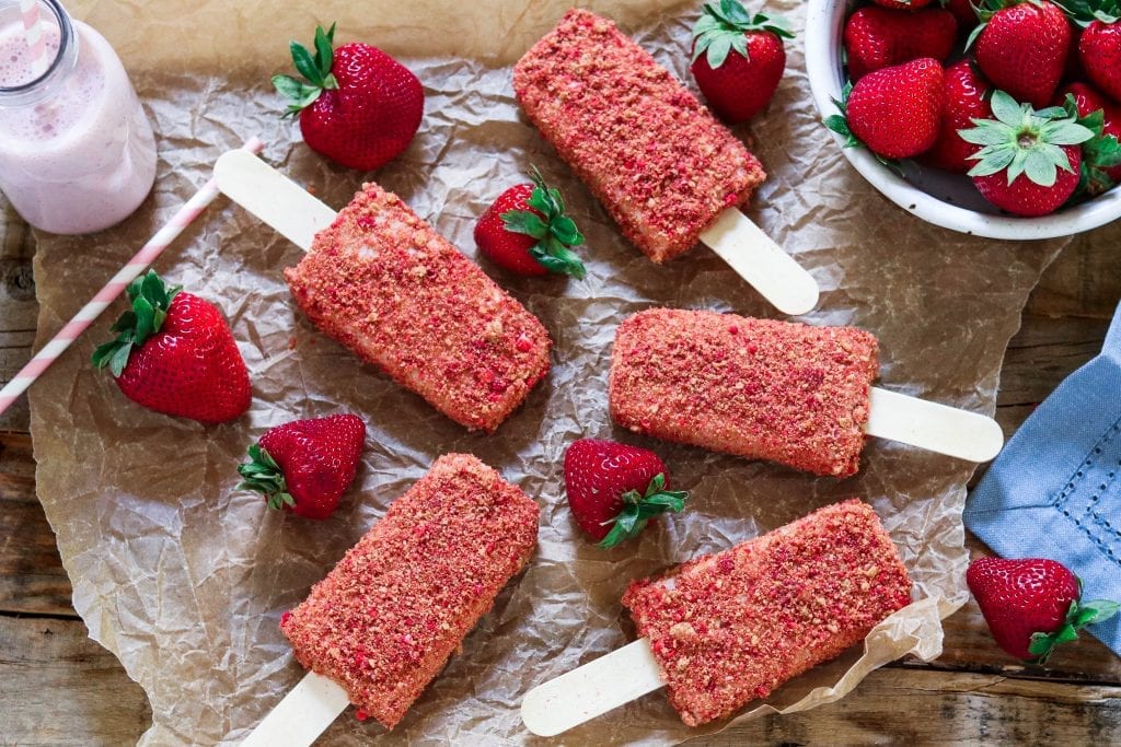 Have a taste of nostalgia with these Strawberry Shortcake Ice Cream Bars. They're creamy, crumbly, tart and deliciously sweet!
