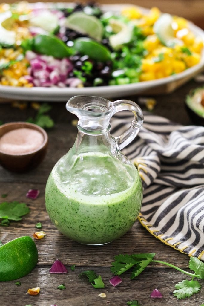 This Avocado Cilantro Lime Dressing is creamy, healthy and bursting with fresh citrusy flavors! It takes minutes to make, plus it's oil-free and vegan too. 