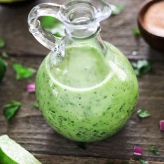 This Avocado Cilantro Lime Dressing is creamy, healthy and bursting with fresh citrusy flavors! It takes minutes to make, plus it's oil-free and vegan too.