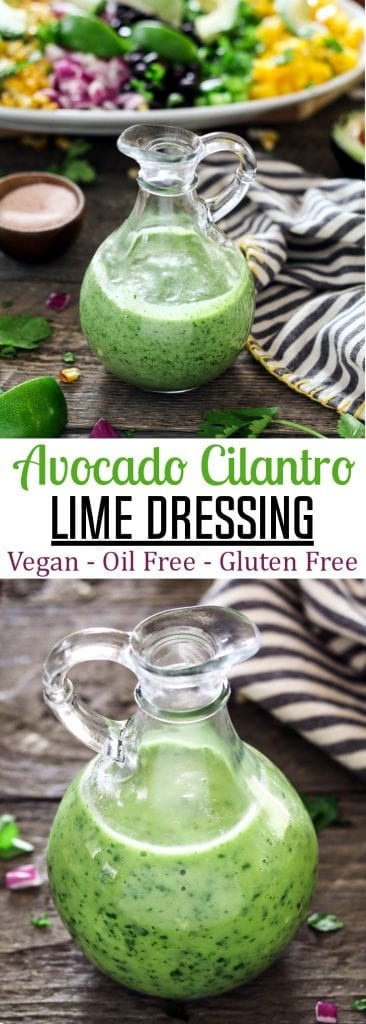 This Avocado Cilantro Lime Dressing is creamy, healthy and bursting with fresh citrusy flavors! It takes minutes to make, plus it's oil-free and vegan too.