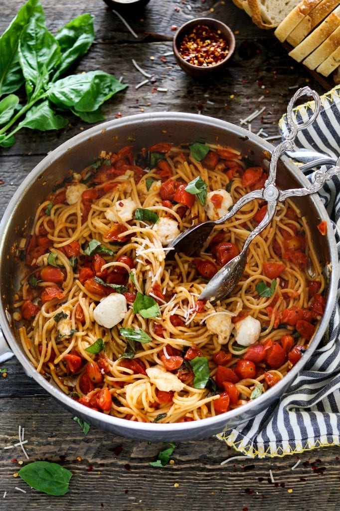 This Vegan Pasta Caprese takes 30 minutes to make and has a fresh taste of summer in every bite. 