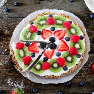 Tired of boring oatmeal for breakfast? Why not start your mornings off with this quick & easy Healthy Fruit Pizza? It's nut-free, soy-free, gluten-free, oil-free & vegan! 