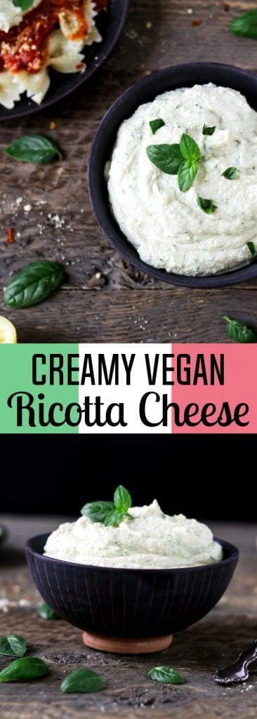 This Vegan Ricotta Cheese is super creamy, rich & tangy! It requires simple ingredients & 15 minutes of your time. Gluten-free & oil-free