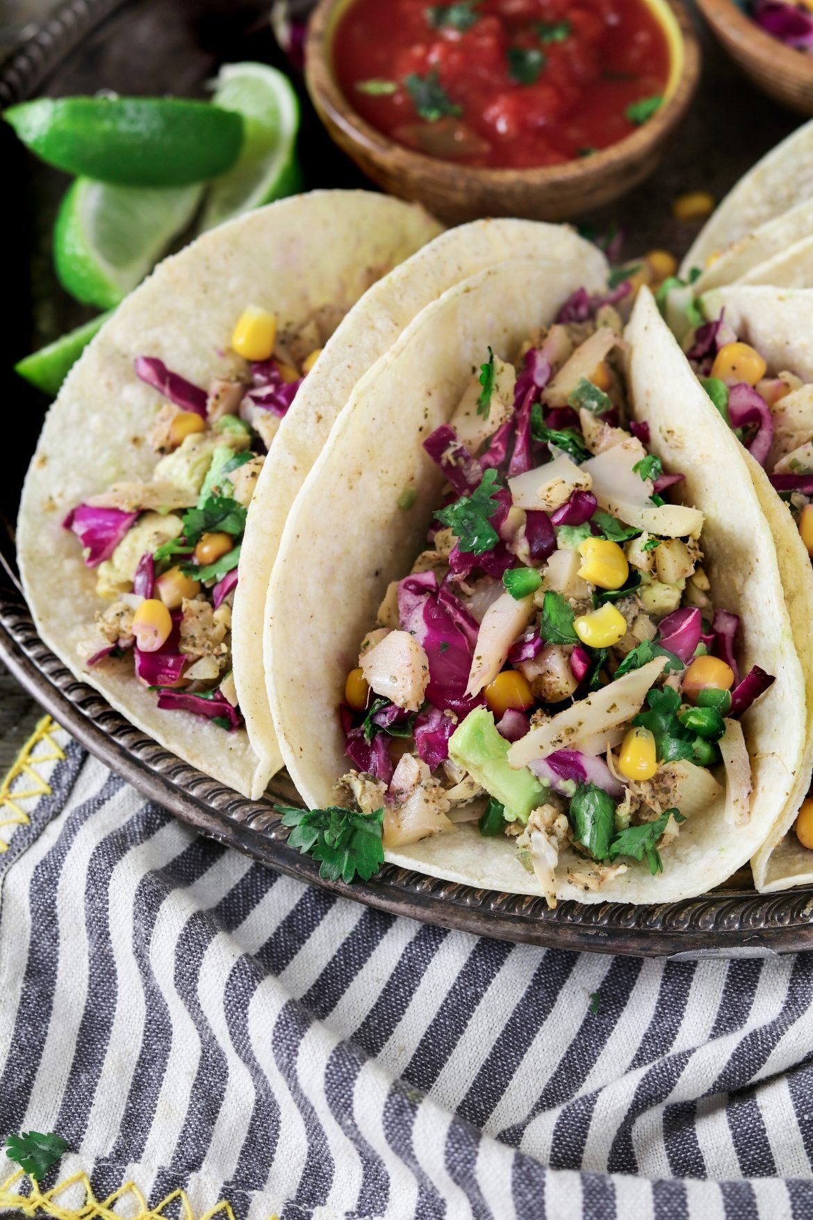 Vegan Fish Tacos with Cilantro-Lime Corn Slaw - Vegan Huggs