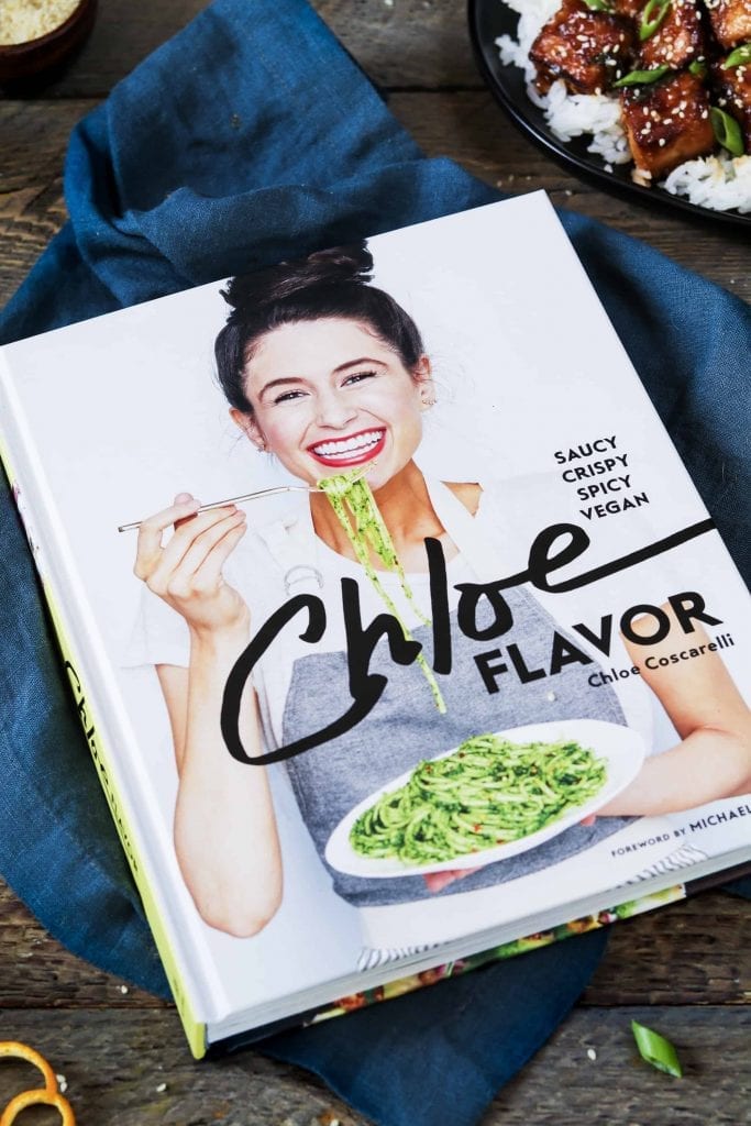 The cover of Chloe Flavor Cookbook with Genera Tsos Tofu on the side.