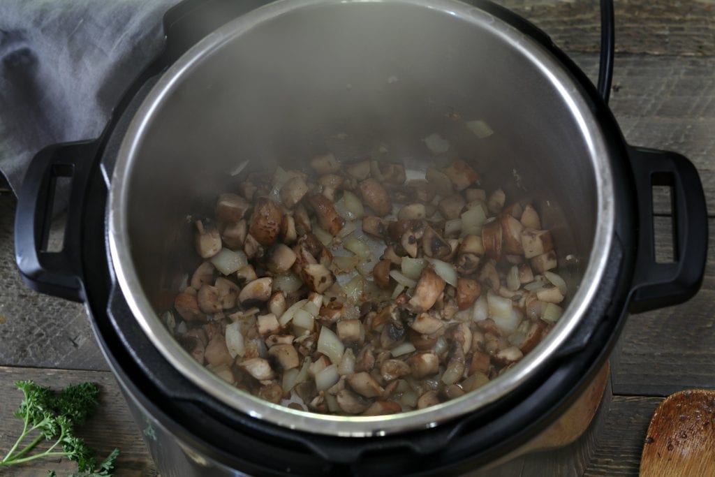 Sautéed mushrooms, onions and garlic in the instant pot. 