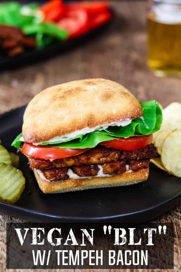 Vegan BLT with Baked Tempeh Bacon - Pin