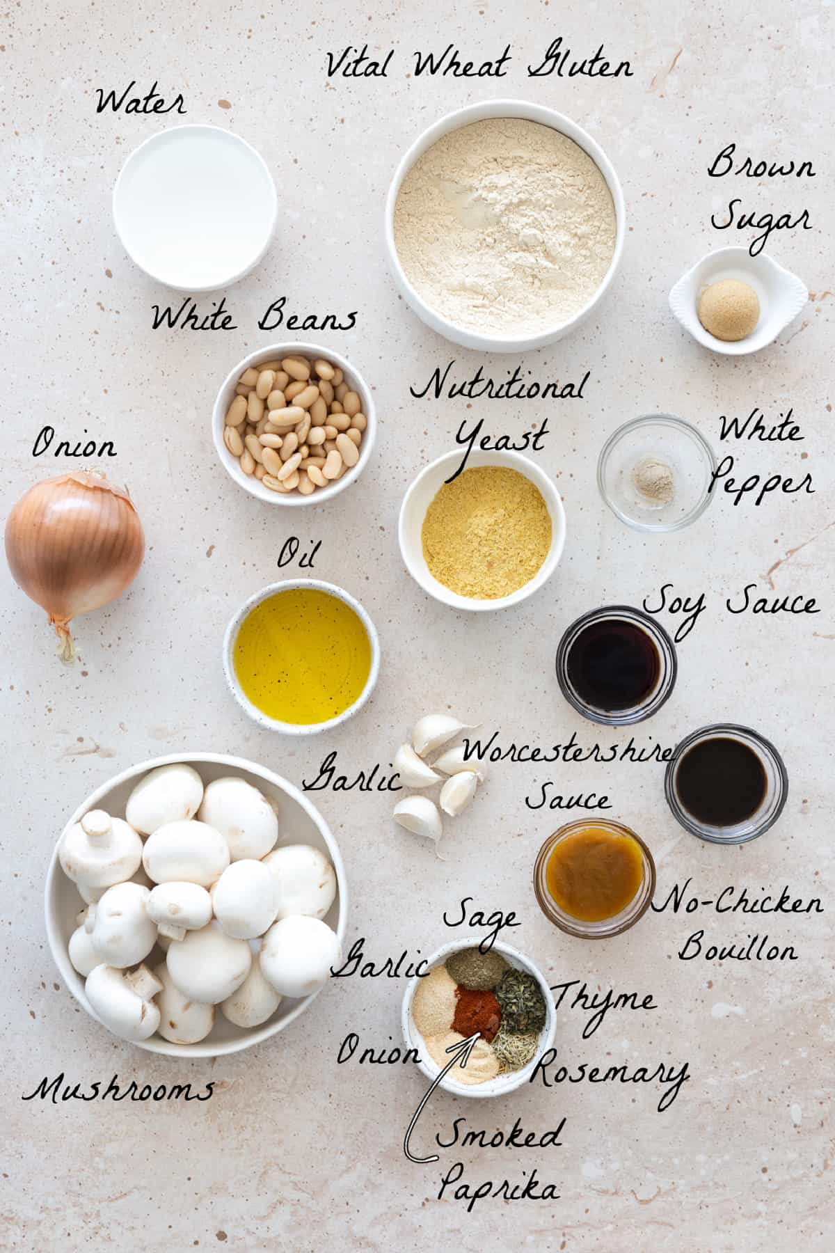 Ingredients to make the recipe on a stone backdrop.
