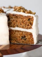 side view of cake with slice taken out.