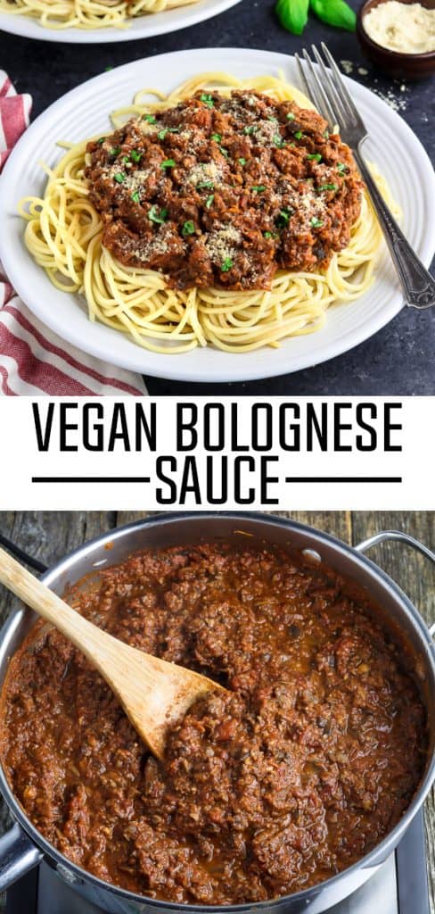 two photos of vegan bolognese for pinning purposes.