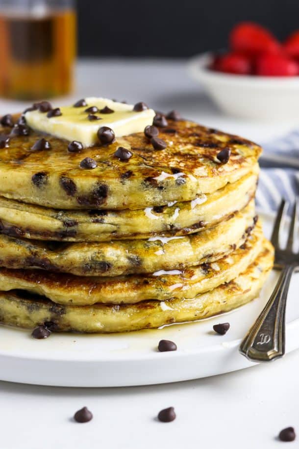 Vegan Chocolate Chip Pancakes - Fluffy & Tender! - Vegan Huggs