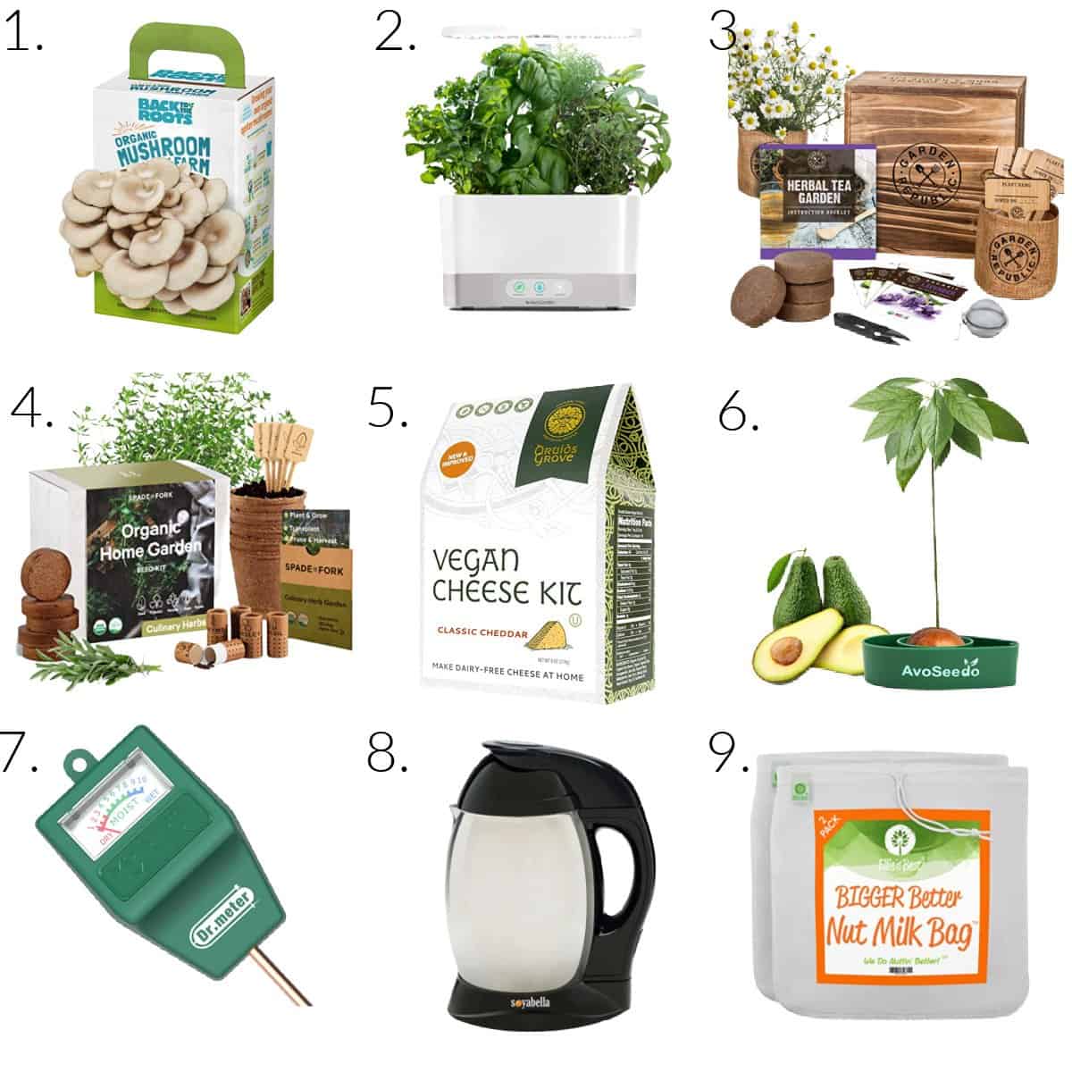 photos collage showing 9 vegan gift ideas