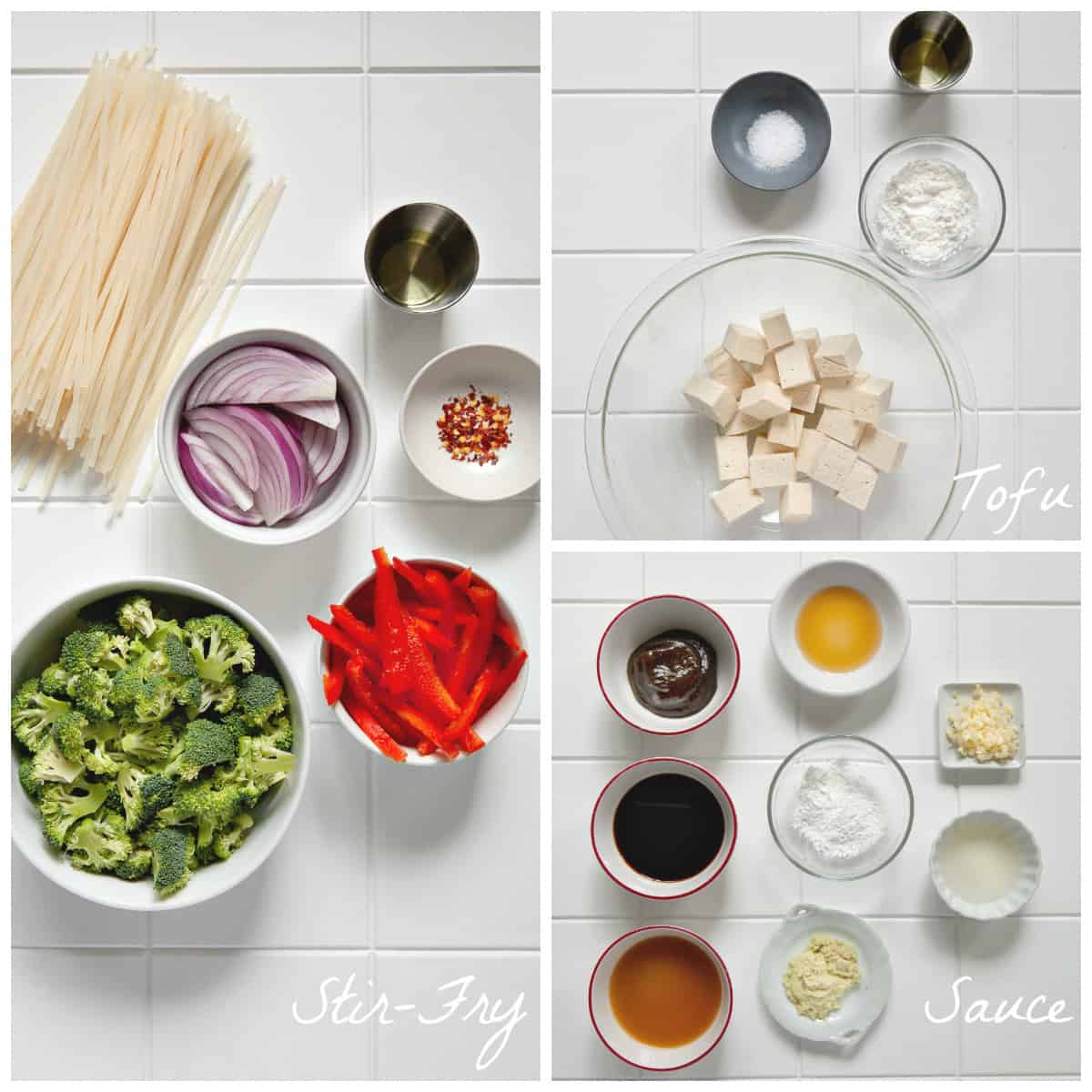Photo of all ingredients to make the recipe on white table.