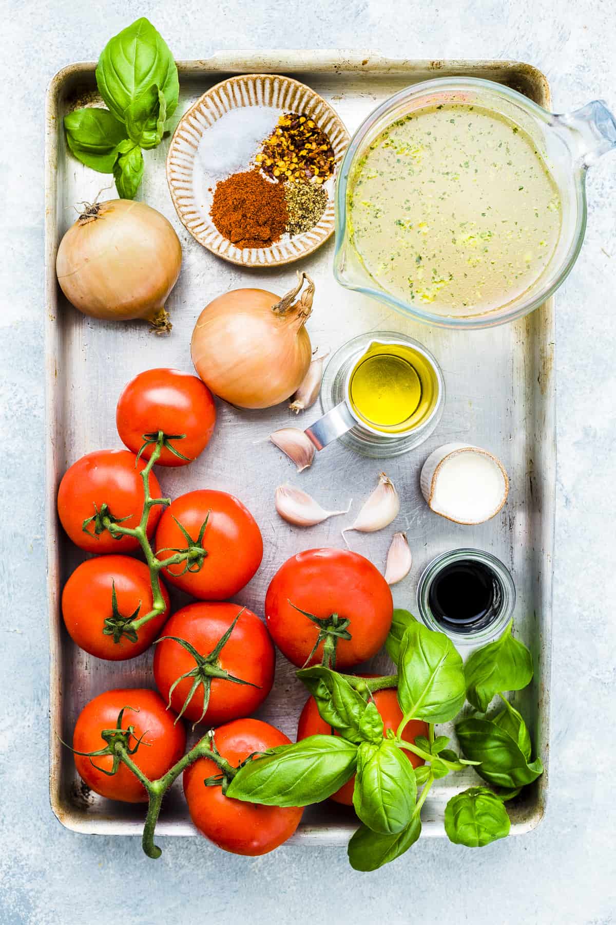 Ingredients to make the recipe on a baking tray.