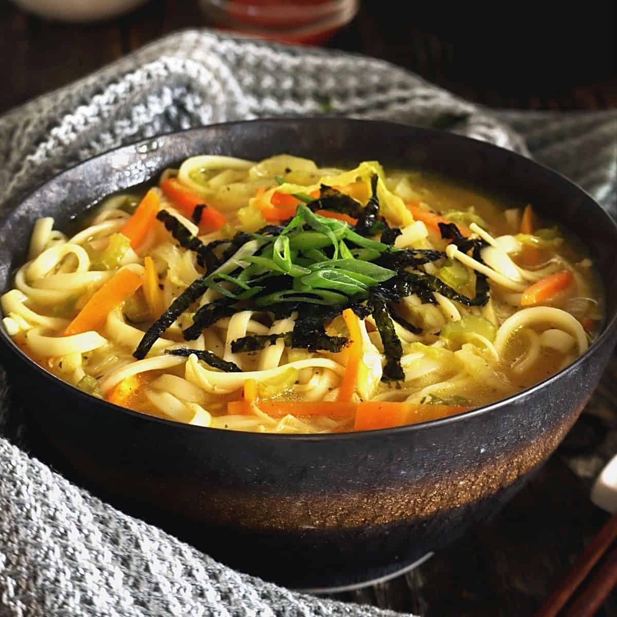 Spicy Udon Noodle Soup - Vegan Huggs