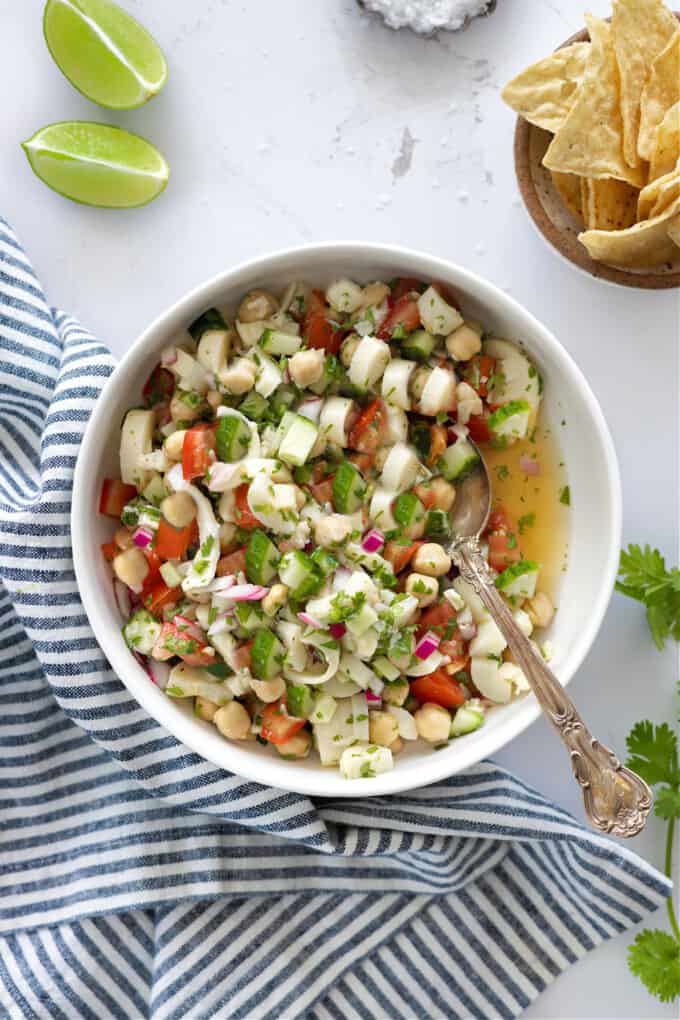 Hearts of palm salad in bowl.