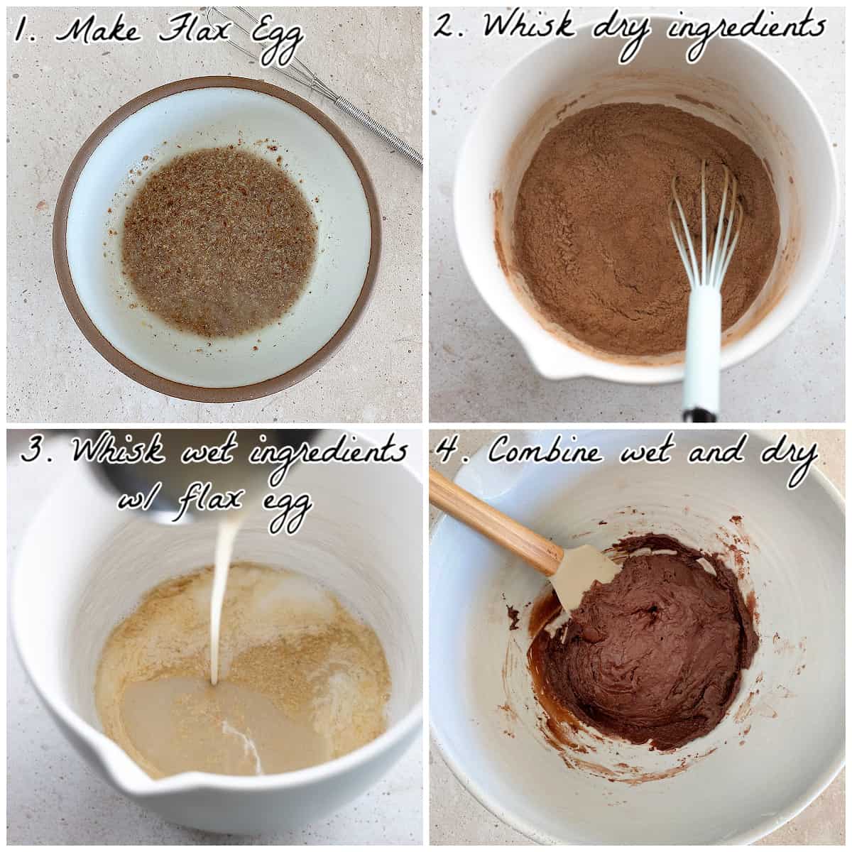 Four process photos showing how to make the cookie batter. 