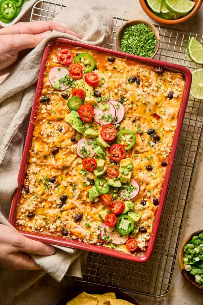 overhead view of casserole.