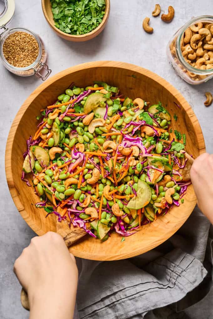 salad in a wooden bowl.