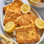tofu schnitzel on a serving plate.