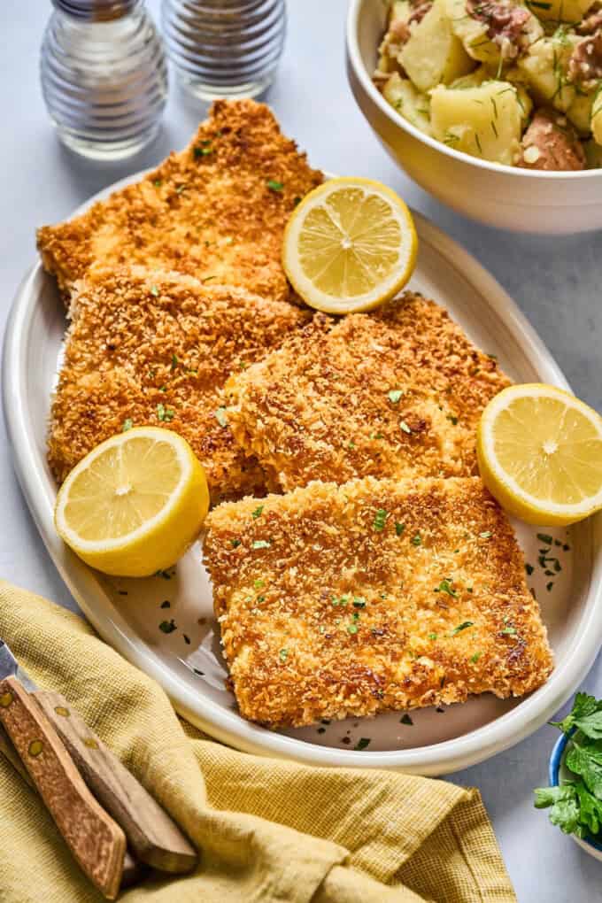 breaded tofu on a serving plate.